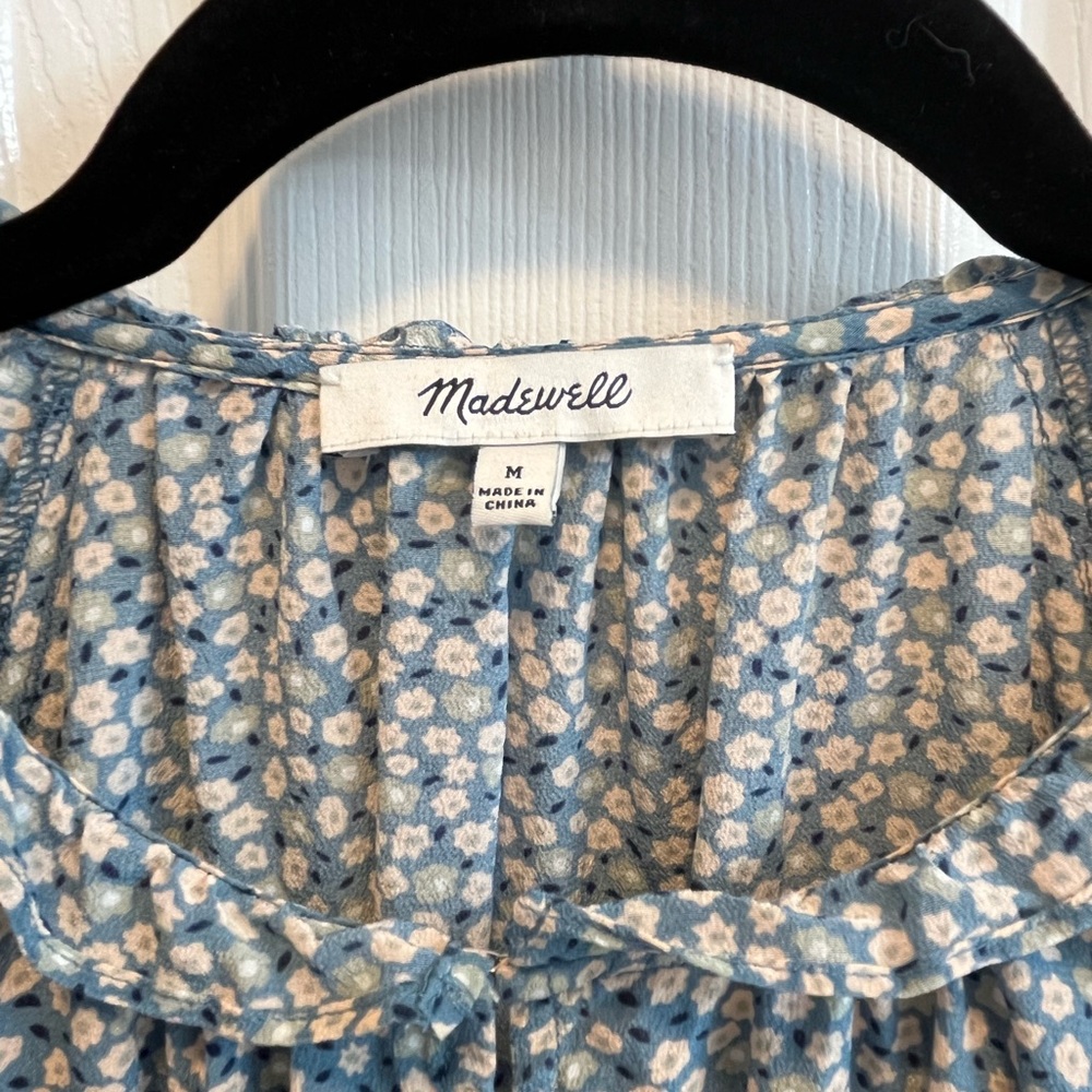Madewell Blue Patterned Ruffle Blouse Size M - Picture 4 of 4